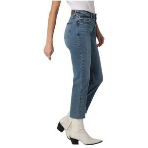 Wrangler High Rise True Straight Crop Jeans Blue Raw Hem Size 10